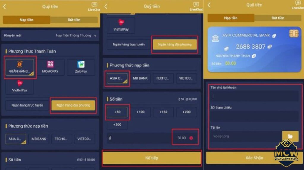Các cách nạp tiền đang được ưa chuộng tại MCW